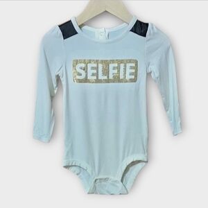 NWT Koala KiK White Selfie Bodysuit with Gold Sequin Design ~sz 12M